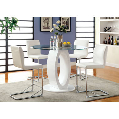 Orren Ellis Aleshire 5 Piece Glass Top Pedestal Dining Set Reviews Wayfair